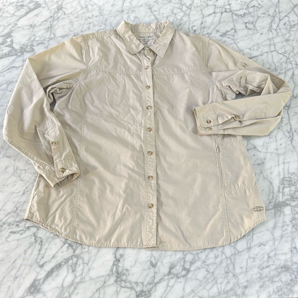Exofficio Women Long Sleeve Button Down Vented Shirt Sz XL Beige
